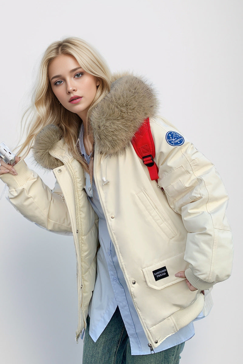 Variant image for Dam Parkas Löst Snitt med Pälskrage i Polyester och Bomull-3