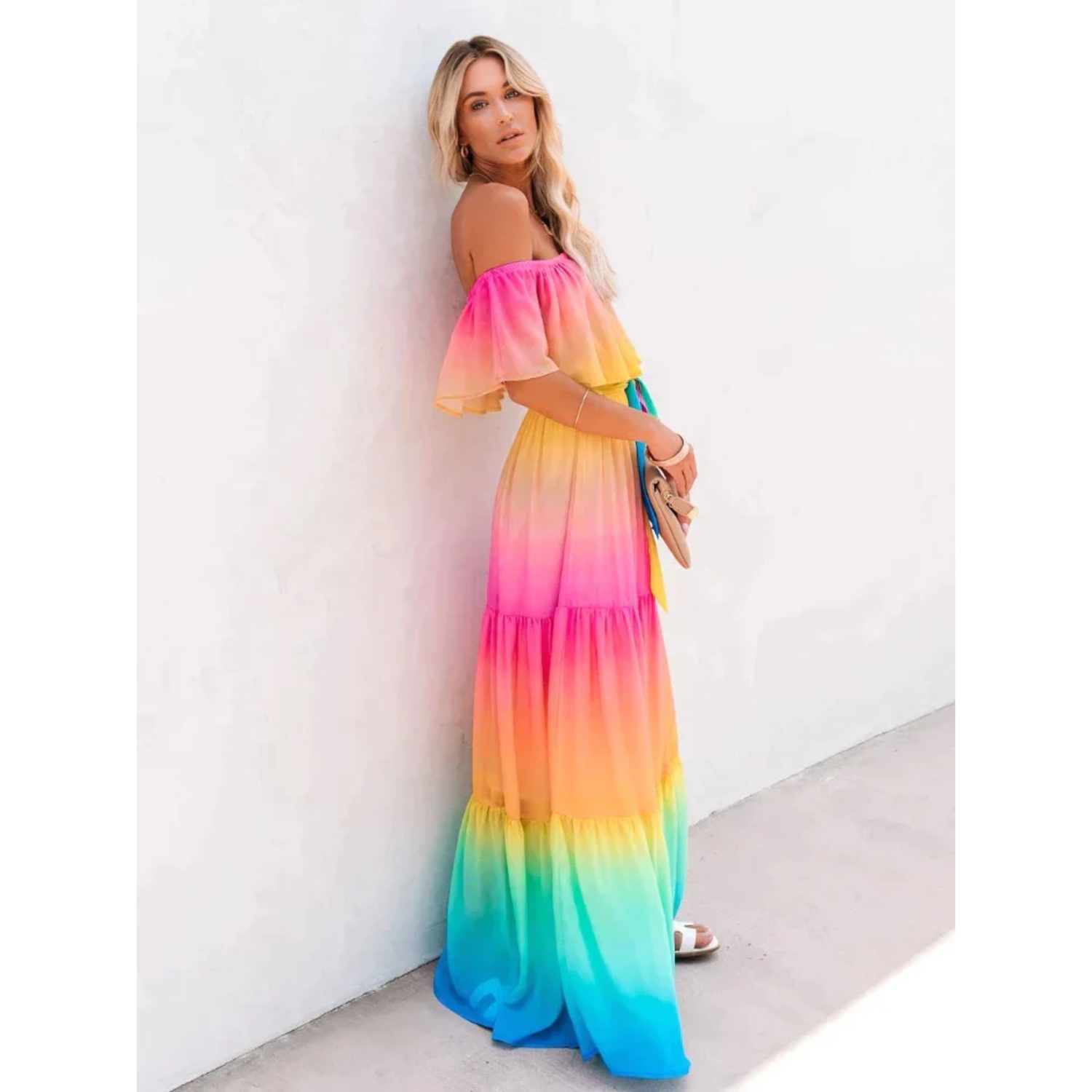 Variant image for Dam Sommarklänning Figur-huggande V-ringning Lätt Tyg Flerfärgad-1