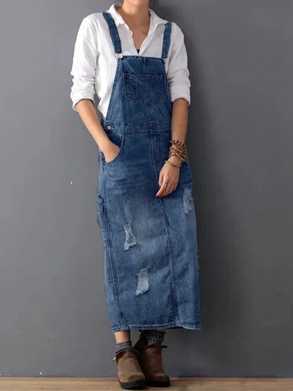 Dam Dungaree Klänning Blek Denim 100% Bomull 8