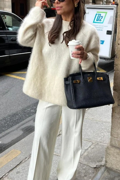 Dam Tröja Crewneck Avslappnad Bomull och Polyester-6