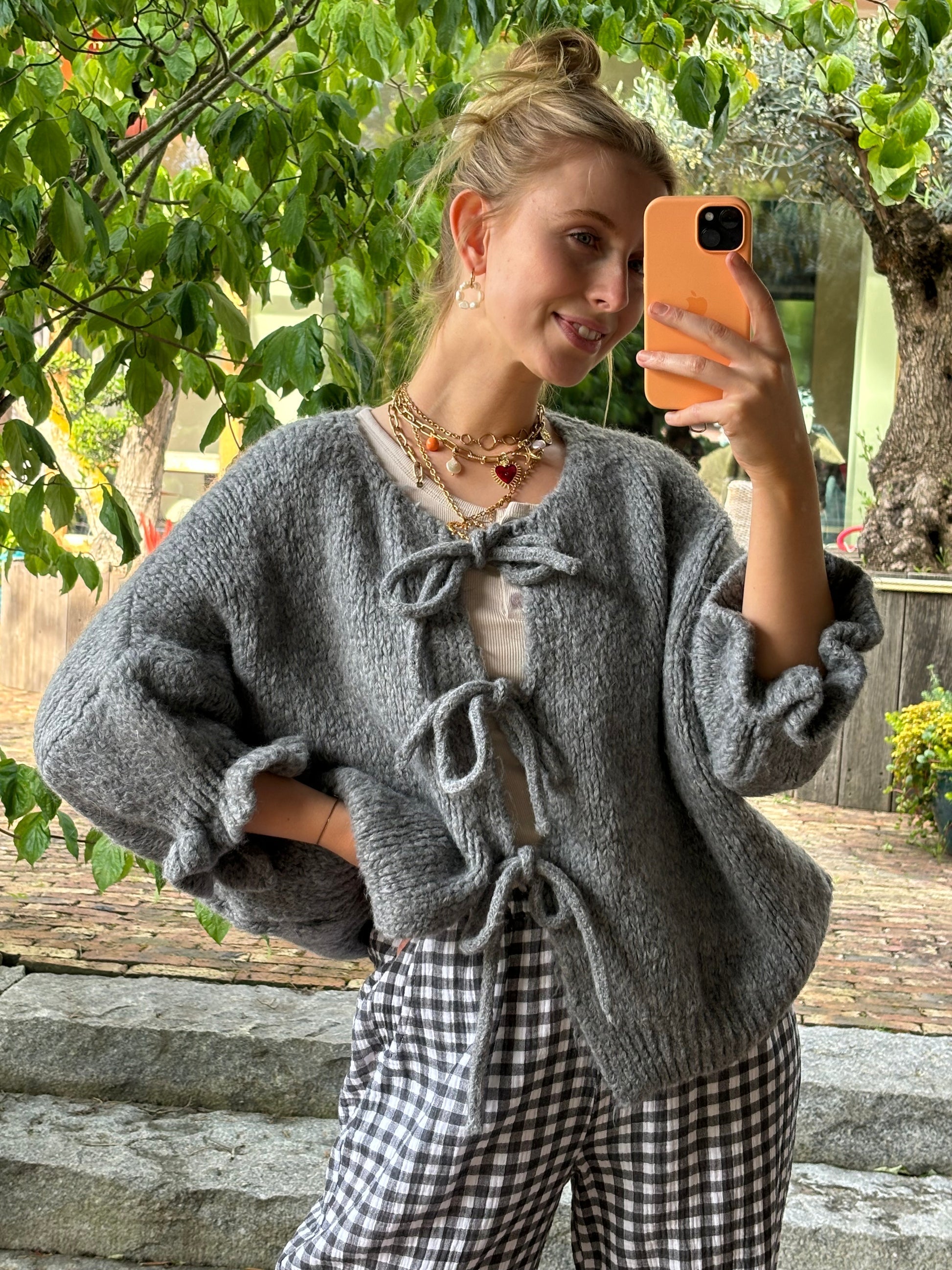 Kvinnors Cardigan Med Bindande Band Polyester-2