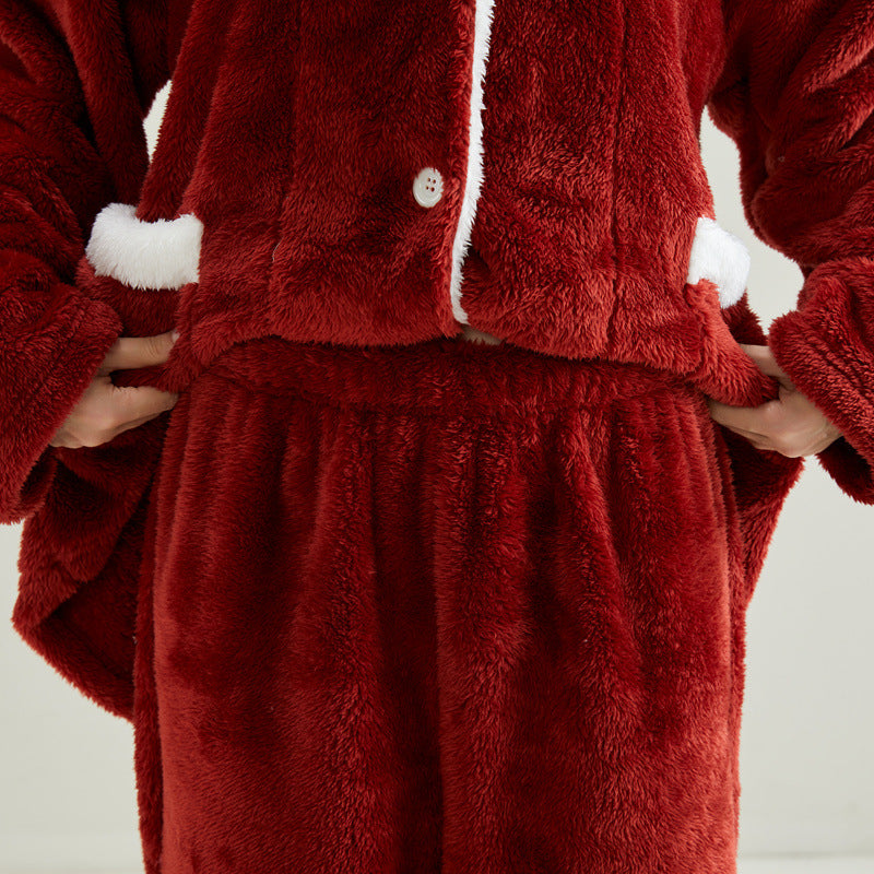 Dam Pyjamas Set Långärmad Plysch för Kalla Vinterkvällar-3