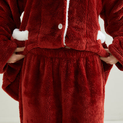 Dam Pyjamas Set Långärmad Plysch för Kalla Vinterkvällar-3