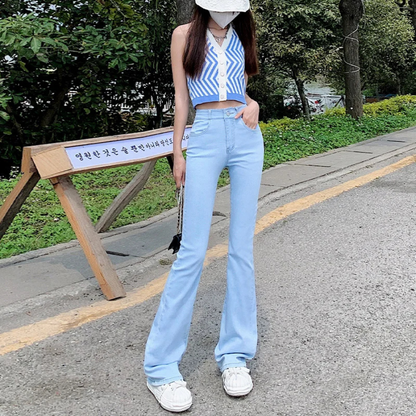 Dam Byxor Hög Midja Elastiska Snygga Byxor med Resår i Midjan 10