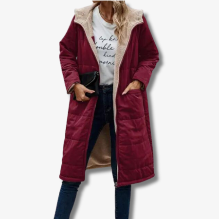 Lång Vinterjacka Dam Vändbar Fleece Vadderad-6