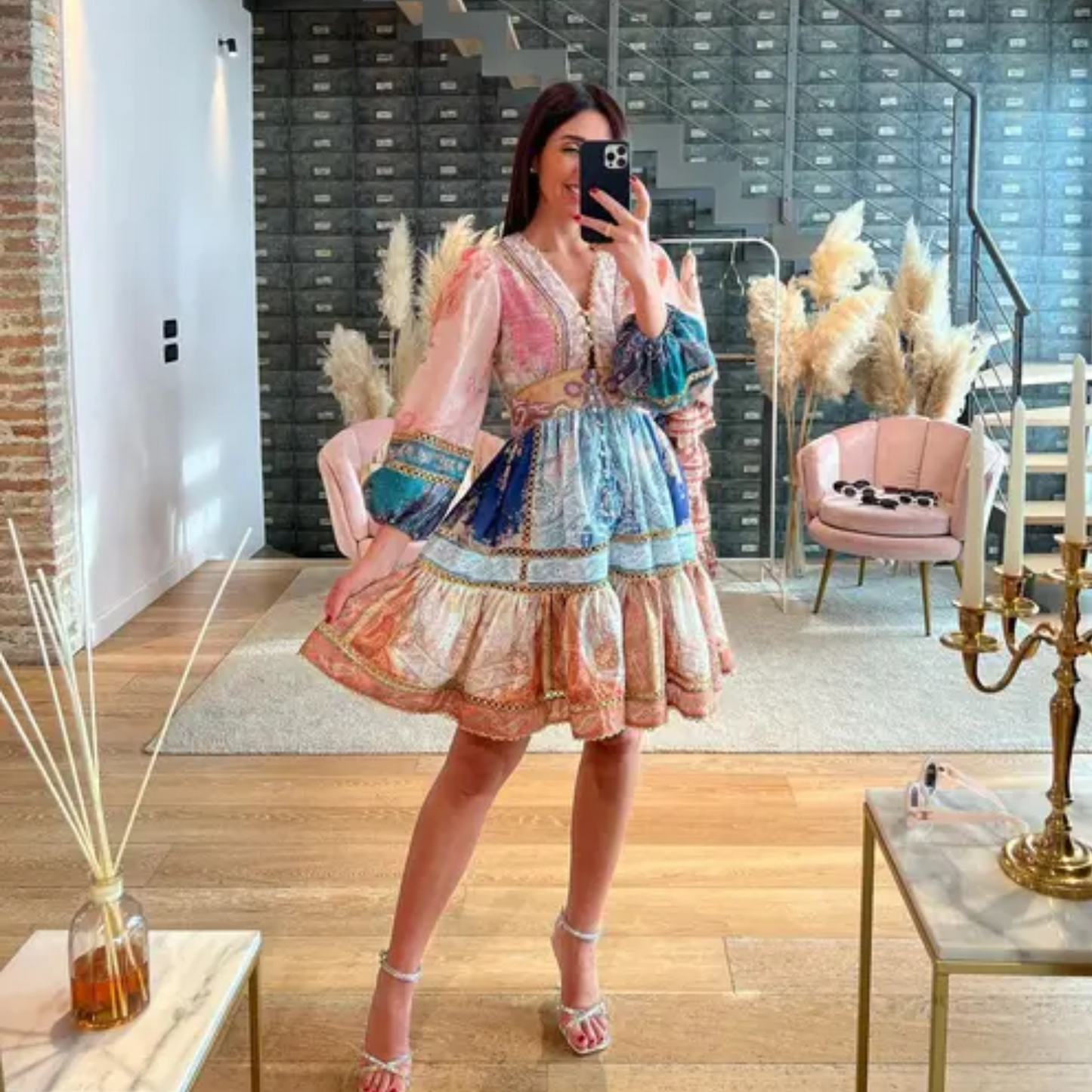 Variant image for Kvinna Klänning Vintage Mönster Högkvalitativt Tyg-8