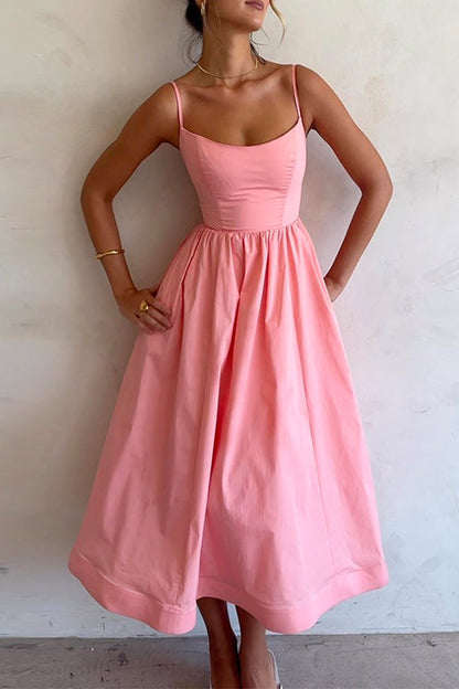 Variant image for Dam Klänning Hög Midja Spaghetti Band Bomull och Polyester Fina Damklänningar-1