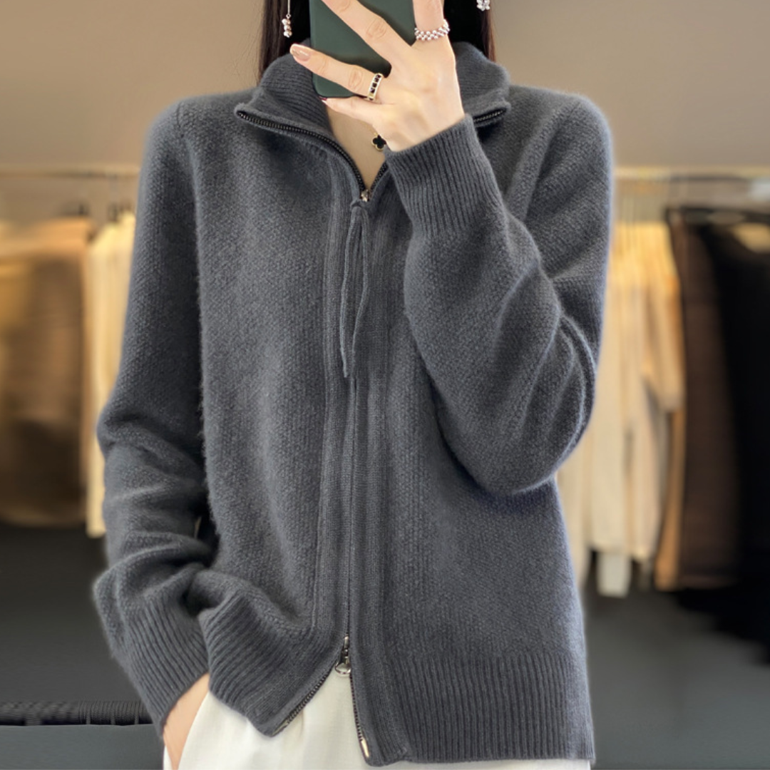 Dam Zip Cardigan Bekväm Polyester för Lager-på-Lager Styling-4