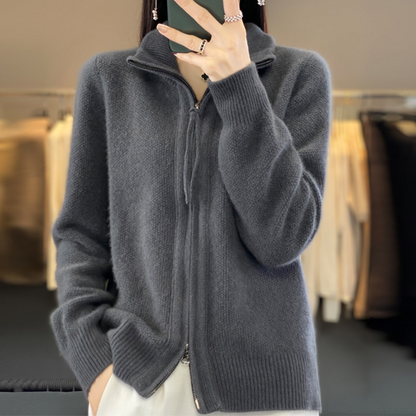 Dam Zip Cardigan Bekväm Polyester för Lager-på-Lager Styling-4