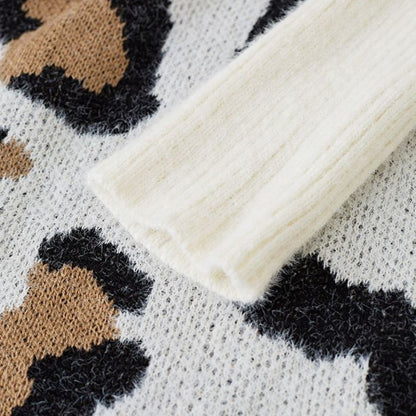 Dam Cardigan Oversized Leopardmönster Vinterjacka i Högkvalitativt Tyg 5