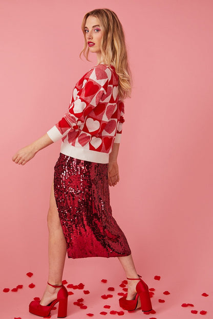 Dam Tröja Stickad Rutig Hjärtmönster Polyester-3