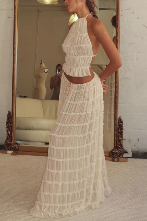 Dam Maxi Rock Set Ruffle Trim Halter Crop Top Bomull Polyester-2