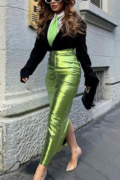 Variant image for Maxikjol Dam Bodycon Syntetiskt Läder med Baksideslits-5