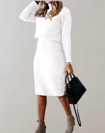 Tvådelat Set Dam med Turtleneck och Smal Kjol i Högkvalitativ Akryl – Elegant Höstoutfit 12