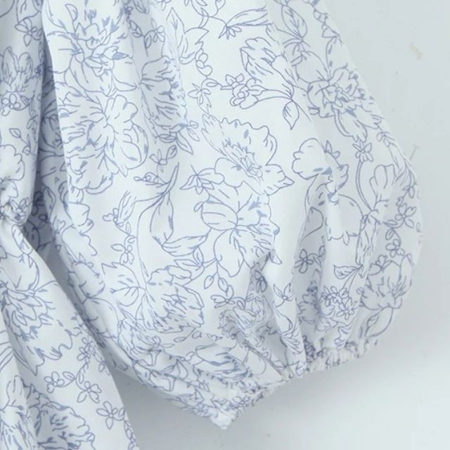 Kvinnor Blommig Klänning Puffärmar Samlad Midja Polyester-5