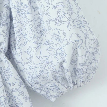 Kvinnor Blommig Klänning Puffärmar Samlad Midja Polyester-5