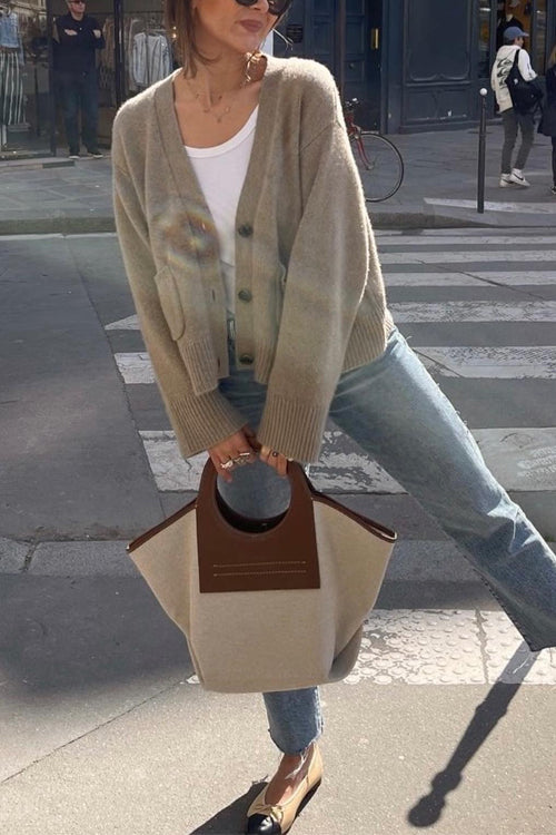 Dam Kofta V-ringad Bomull och Polyester med Knappstängning och Fickor-2