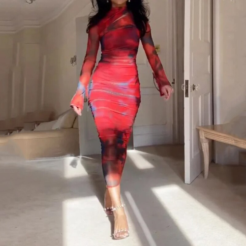 Kvinnors Midi Klänning Elegant Polyester-2