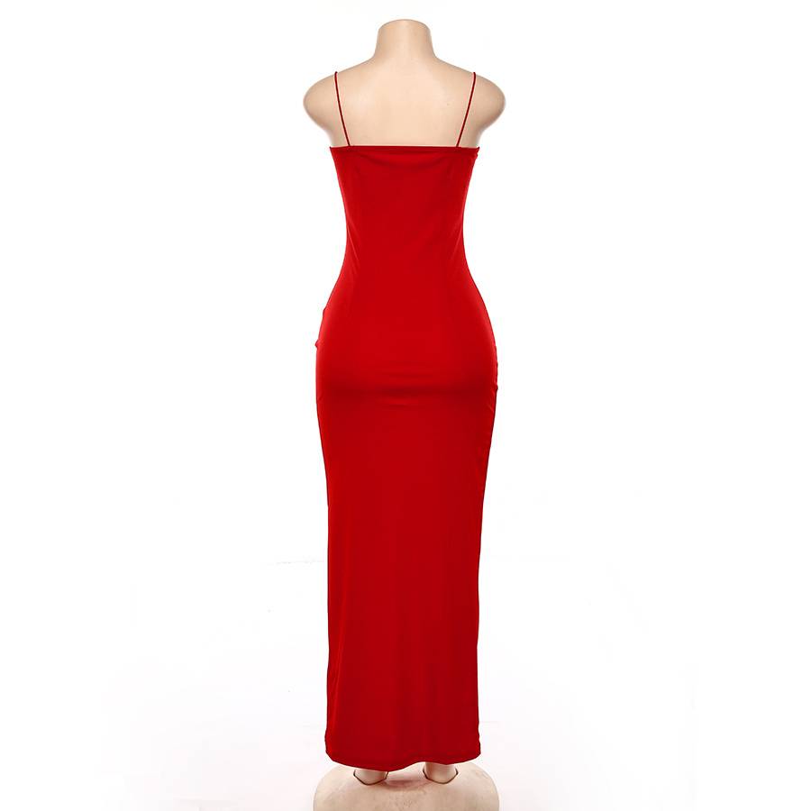 Maxiklänning Dam Hög Slits Smala Remmar Polyester-Spandex-6