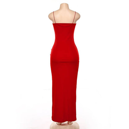 Maxiklänning Dam Hög Slits Smala Remmar Polyester-Spandex-6