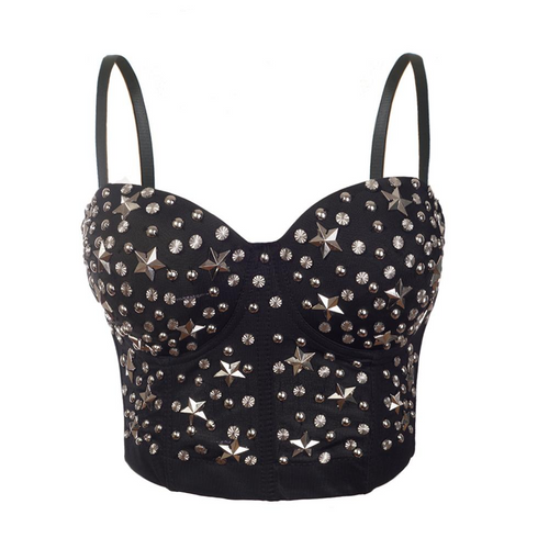 Dam Crop Top med Spaghetti Band och Nitar Polyester Spandex-1