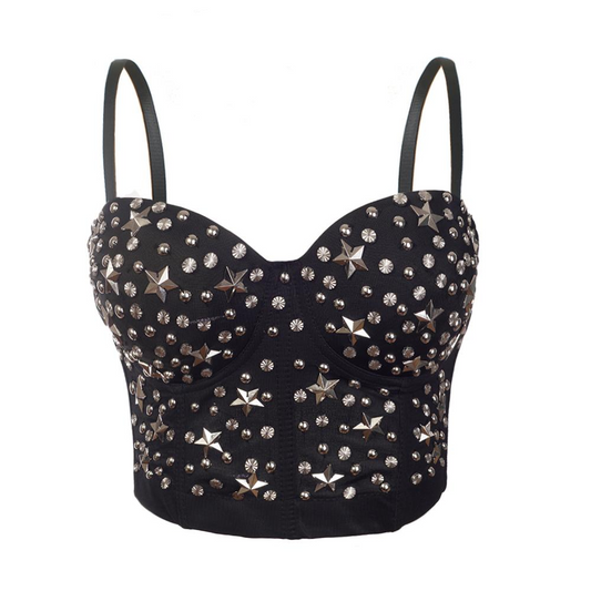 Dam Crop Top med Spaghetti Band och Nitar Polyester Spandex-1