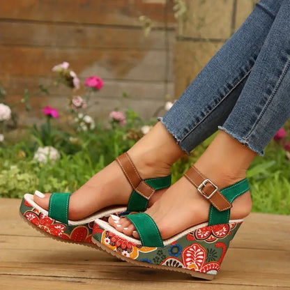 Dam Sandaler Blommönster Justerbara Remmar PU-läder-6