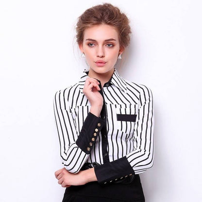 Dam Bodysuit Långärmad Randig Polyester med Vikbar Krage-4