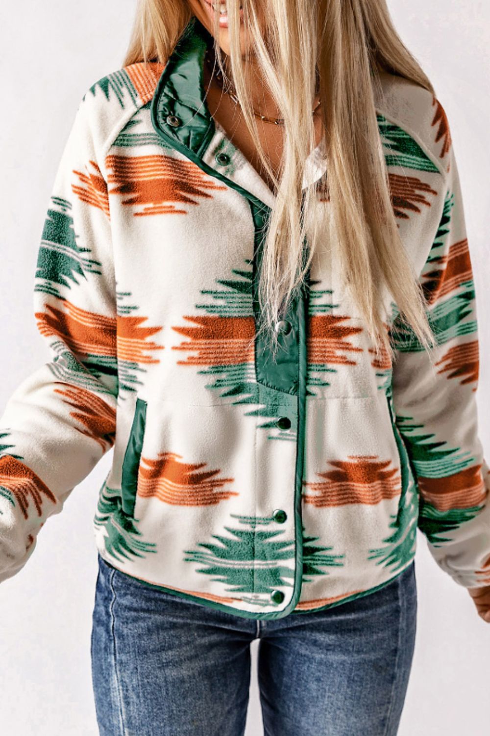 Variant image for Damen-Strickpullover, geometrisches Muster mit Druckknöpfe aus weicher Qualität-5