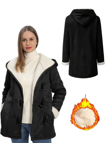 Lång Jacka Dam Fleece Isolerad Elegant Design-3