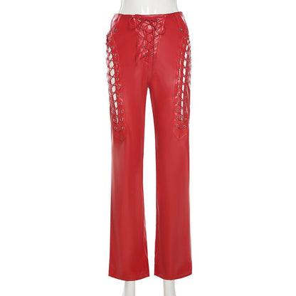 Variant image for Läderbyxor Dam Hög Midja Monokrom Stil PU Spandex-5