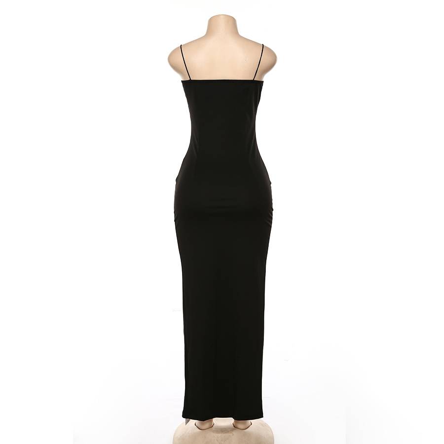 Maxiklänning Dam Hög Slits Smala Remmar Polyester-Spandex-4