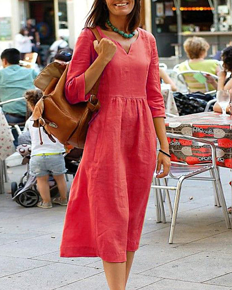 Dam Klänning Lätt Linne Tunika Loose Fit Elegant-3