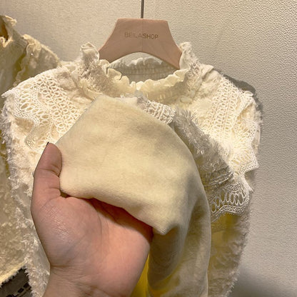 Dam Långärmad Topp Blommorbroderi Polyester-5