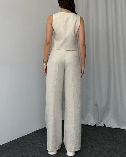 Dam Tvådelad Ensemble Avslappnad Väst och Byxor Högkvalitativ Andningsbar Väv-6