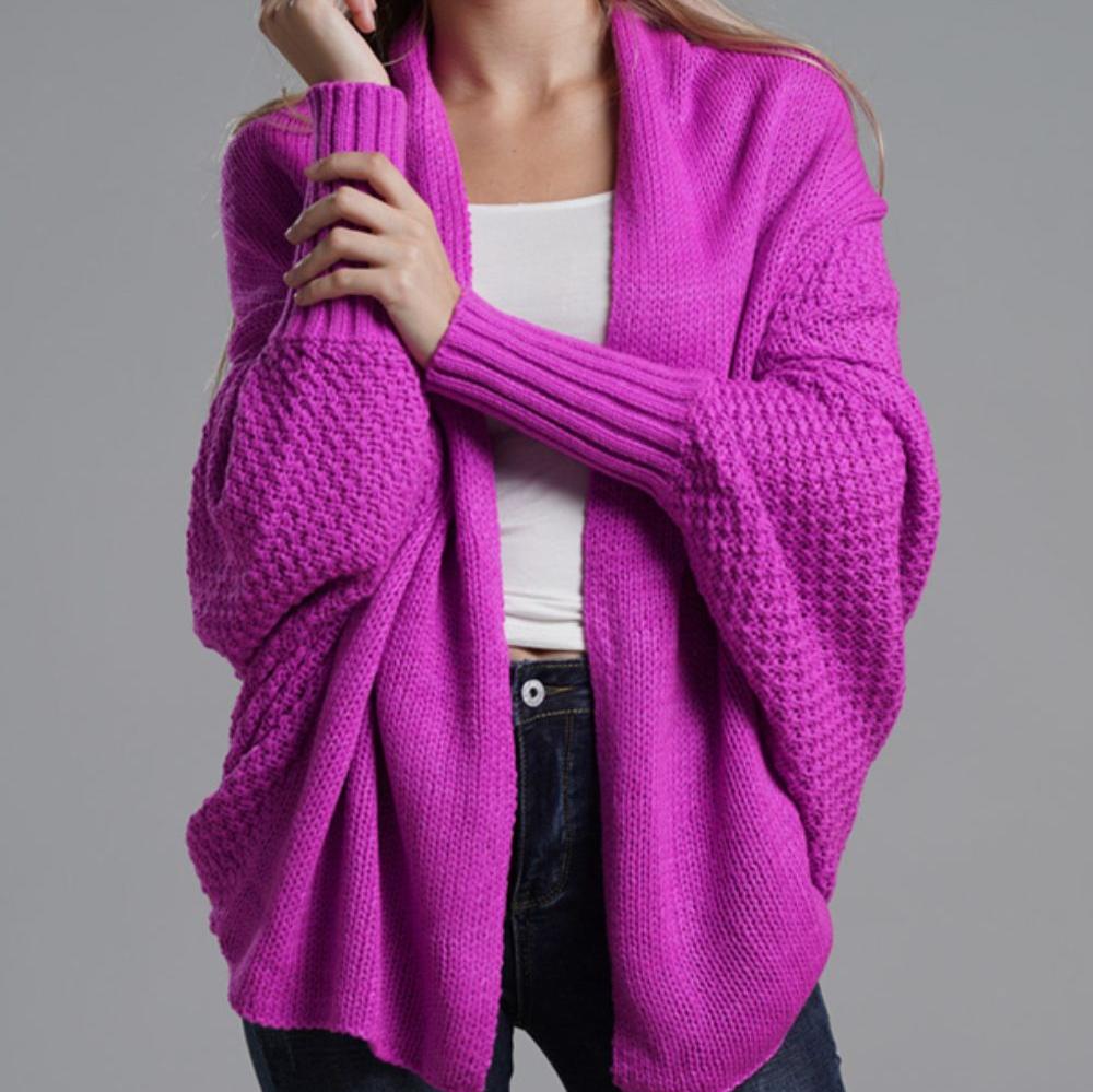 Kvinnor Lång Kofta Dolmanärmar Stickad Material-6