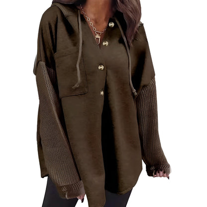 Dam Hoodie Med Knapp Detalj Mjuk Bomullsmix 7