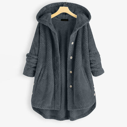 Dam Vändbar Fleecejacka med Huva Mjuk och Bekväm Fleece 2