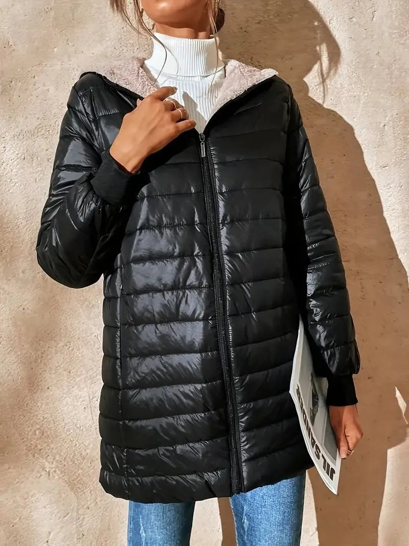 Damjacka Quiltad Fleecefoder med Huva för Kalla Dagar-3