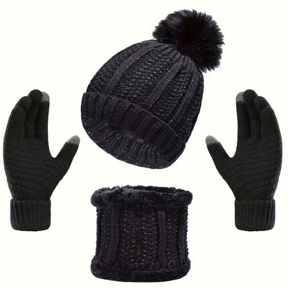 Variant image for Kvinnors Vinteruppsättning Hatt Halsduk Handskar Stickad Kvalitet-7