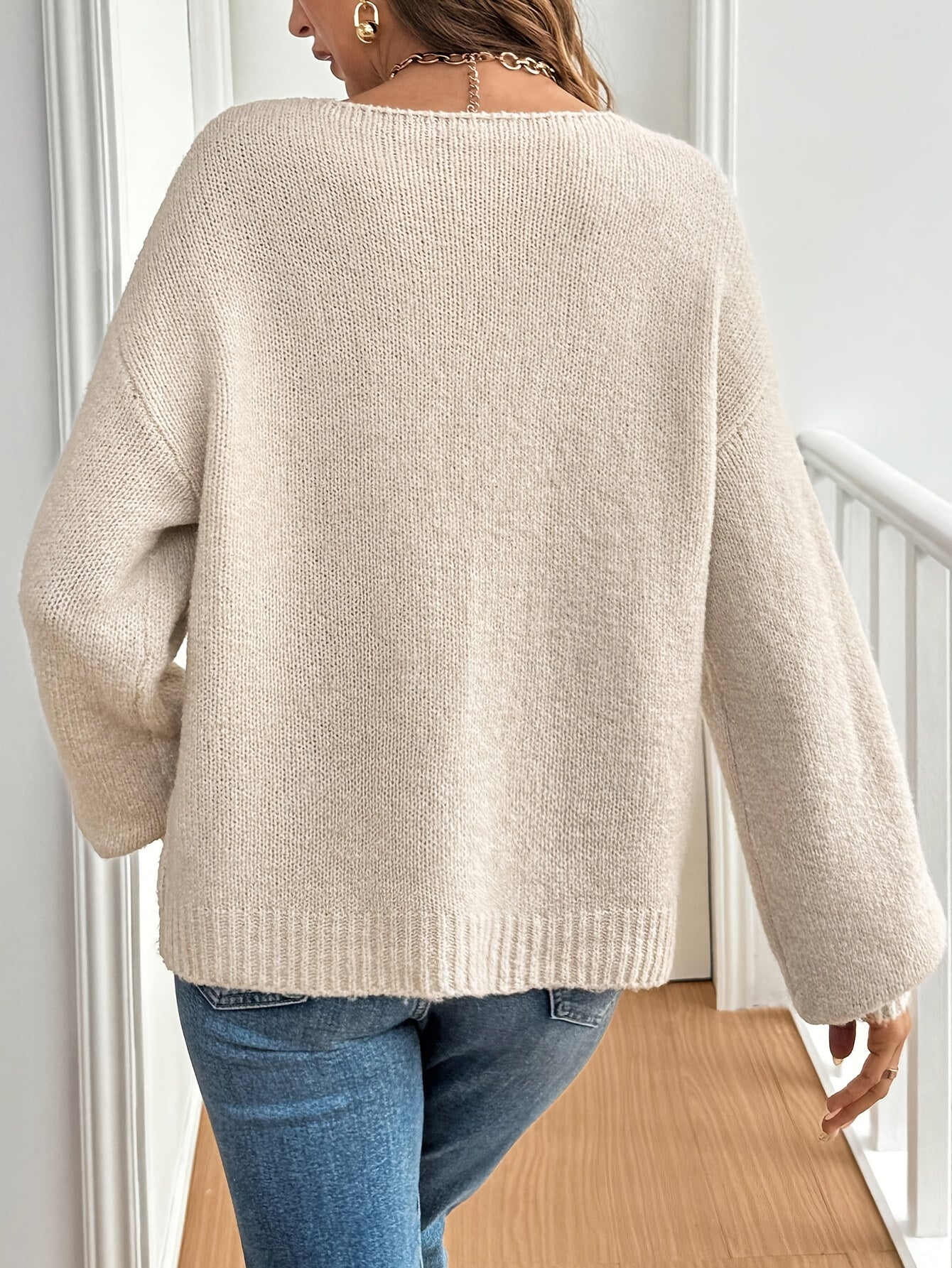 Lång Kofta Dam Enfärgad Ullblandning Vinter Cardigan-2