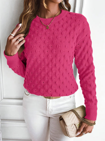 Kvinnors Monokrom Punktmönstrad Tröja i Hållbart Sticktyg – Avslappnad Passform för Kalla Dagar 10