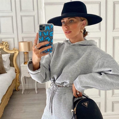 Dam Overdimensionerad Hoodie och Joggingbyxor Set i Mjuk Bomull-6