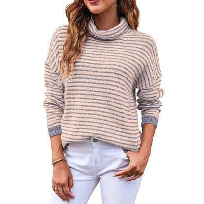 Variant image for Stickad Dam Tröja Turtleneck Randig Mjuk Material-31