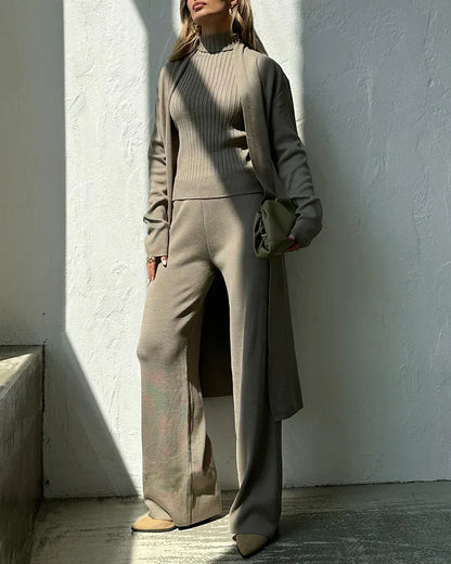 Dam 3-delad Uppsättning Kofta Tröja Byxor Högkvalitativt Material-2