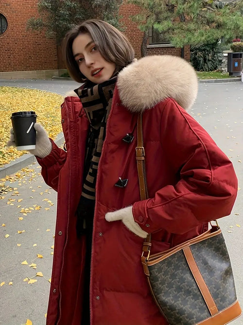 Dam Kappa med Huva Fuzzy Trim Högkvalitativ Design för Vinter 1