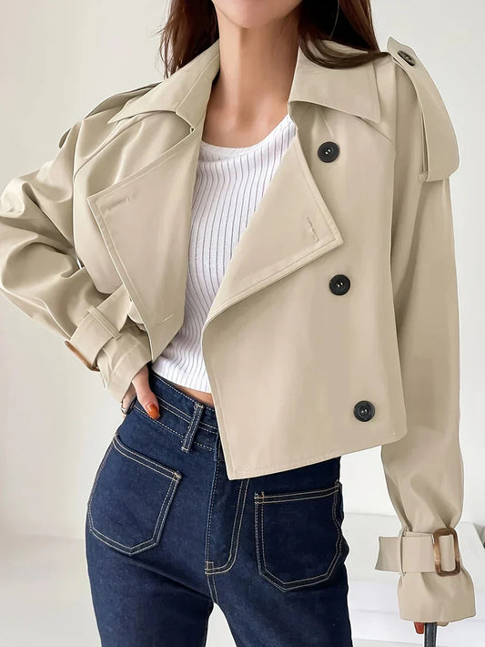 Dam Trenchcoat Elegant Medium Längd Högkvalitativt Tyg-1
