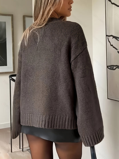 Stickad Dam Tröja Långärmad Mjuk Bomull-5