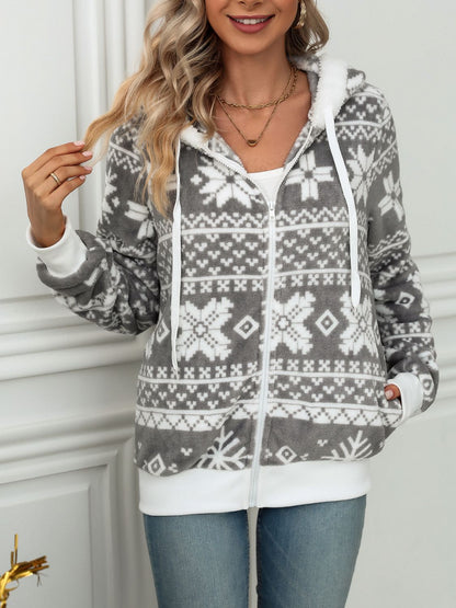 Kvinnors Grå Hoodie med Snöflingedesign i Lätt Värmande Tyg-4
