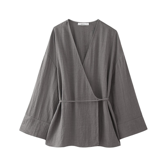 Dam Kimono Set med Avslappnad Passform och Breda Ärmar – Lätt Material, Hög Midja Byxor 1